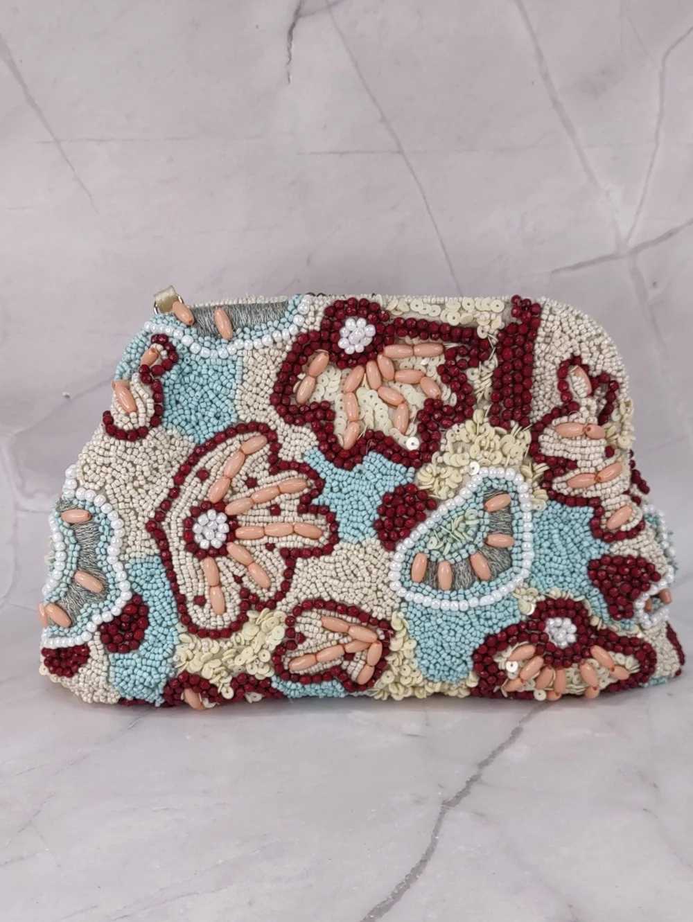 Beaded Hinged Frame Clutch/Crossbody Bag